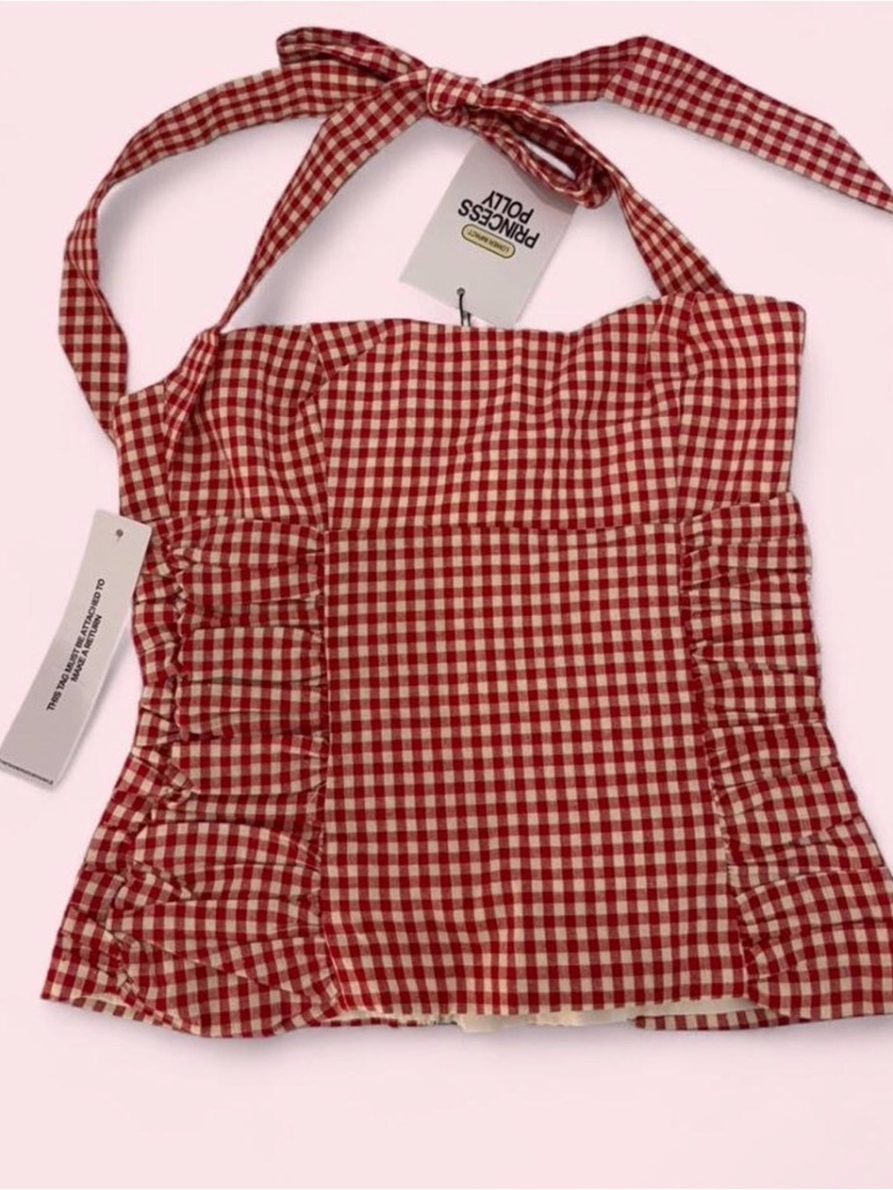 Princess Polly Red Gingham Tie-Neck Halter Crop Top